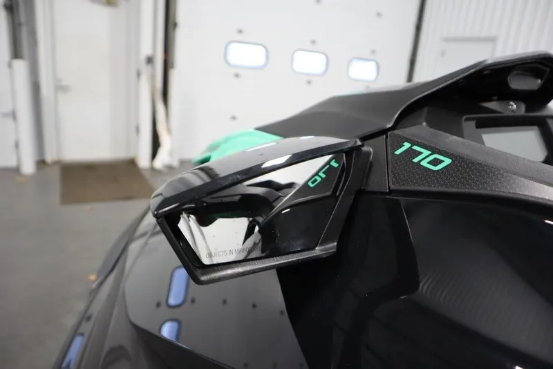 Slide: The Image of 2026 Sea-Doo GTI SE 170, close-up of side mirror and model number. - 9