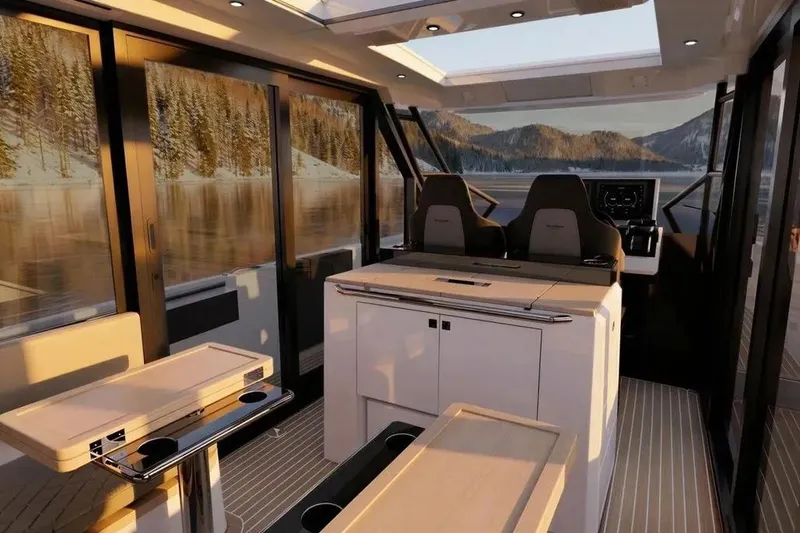 Slide: The Image of Interior of De Antonio Yachts D36 CABIN 2026 with panoramic view. - 8
