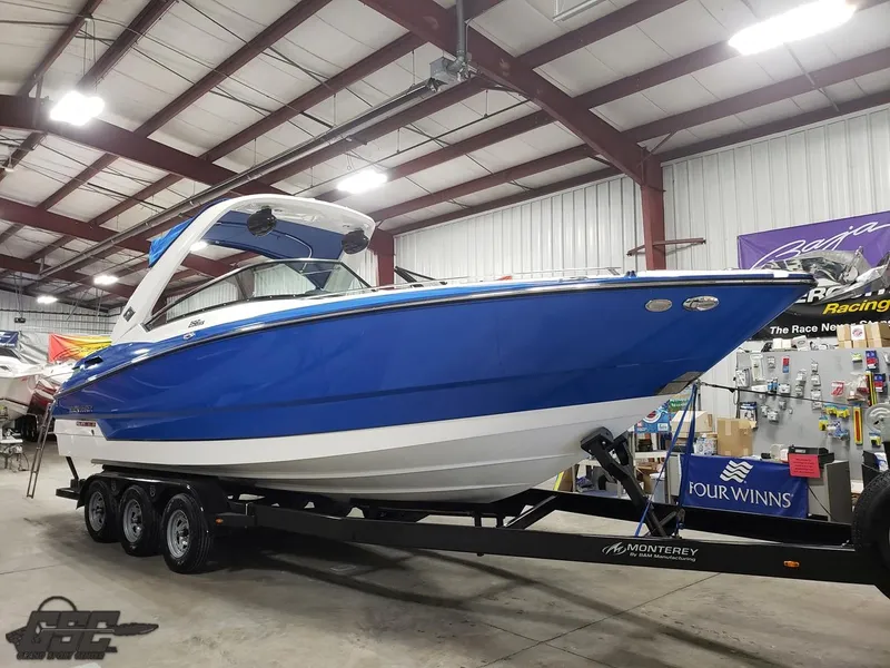 The Image of 2017 Monterey 298SS Super Sport boat in a warehouse. - 1