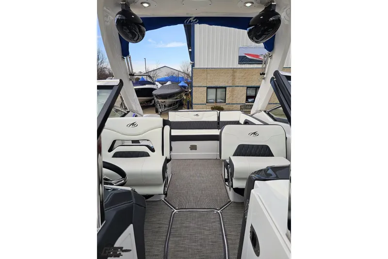 Slide: The Image of Interior of a 2017 Monterey 298SS Super Sport boat with luxurious seating. - 103