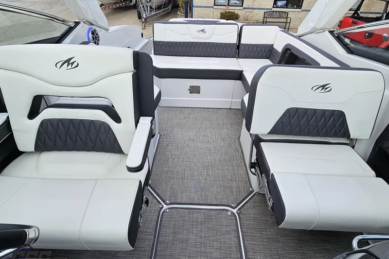 Slide: The Image of 2017 Monterey 298SS Super Sport boat interior with luxurious seating and modern design. - 107