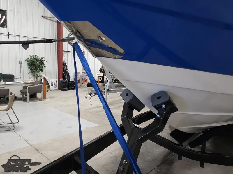 Slide: The Image of 2017 Monterey 298SS Super Sport boat on trailer in warehouse. - 16