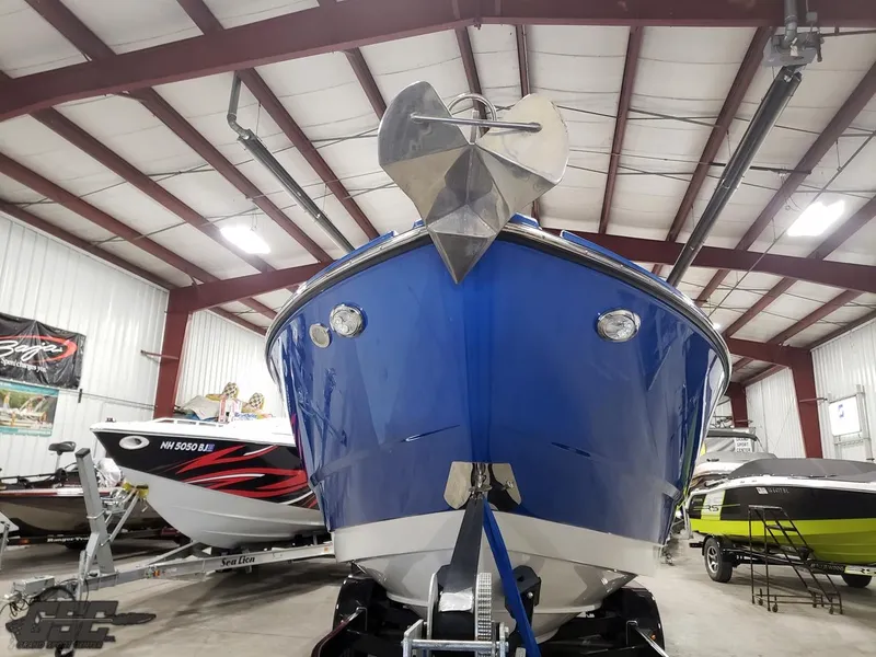 Slide: The Image of 2017 Monterey 298SS Super Sport boat in storage facility. - 17