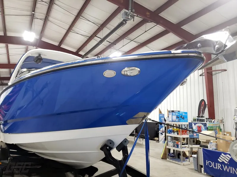 Slide: The Image of 2017 Monterey 298SS Super Sport boat in a workshop. - 22