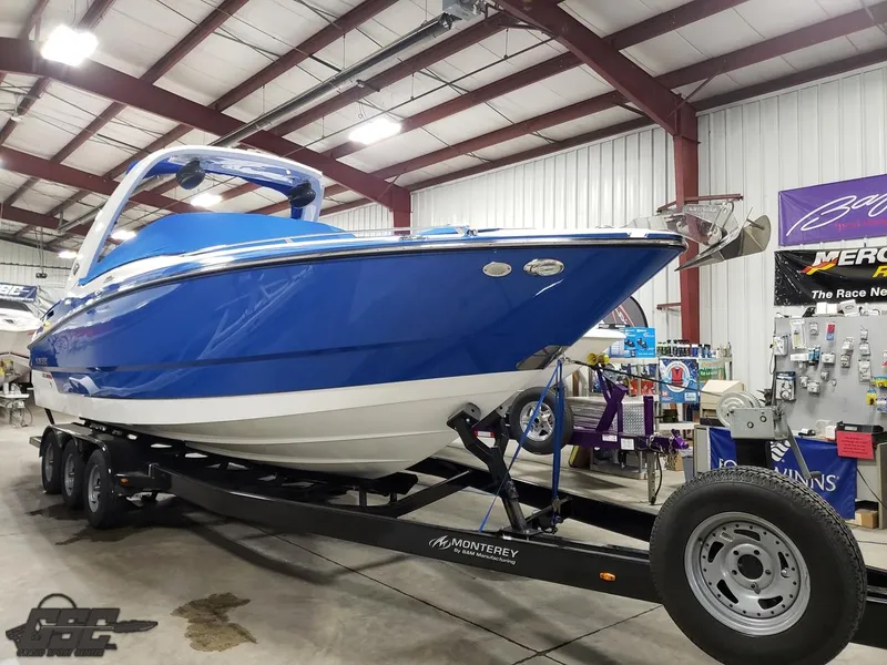 Slide: The Image of 2017 Monterey 298SS Super Sport boat in a warehouse. - 3