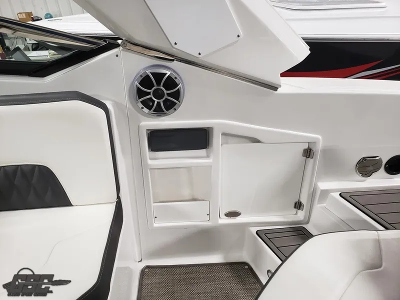 Slide: The Image of Interior of a 2017 Monterey 298SS Super Sport boat with speaker. - 48