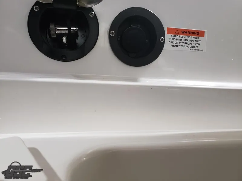 Slide: The Image of Close-up of a 2017 Monterey 298SS Super Sport boat component with warning label. - 49