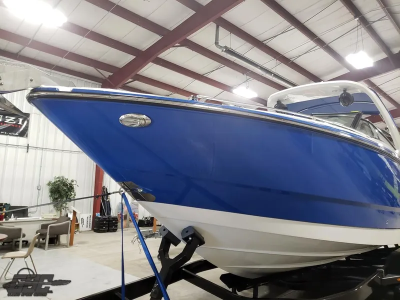 Slide: The Image of 2017 Monterey 298SS Super Sport boat in a warehouse. - 7