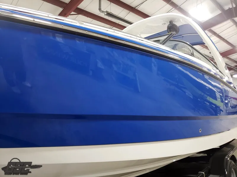 Slide: The Image of 2017 Monterey 298SS Super Sport boat in blue. - 8