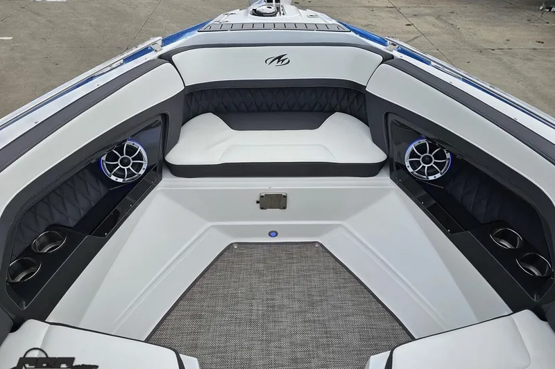 Slide: The Image of Interior of 2017 Monterey 298SS Super Sport boat with seating and speakers. - 98