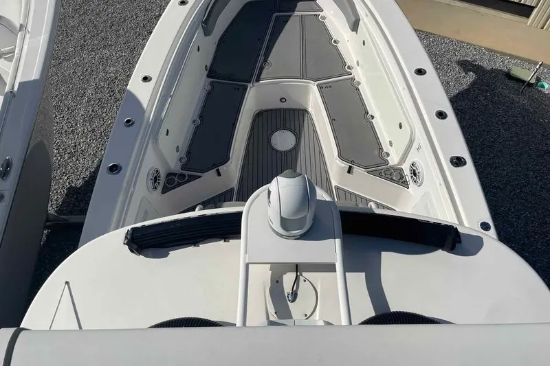 Slide: The Image of 2013 Everglades 355 Center Console boat, top view of deck and seating area. - 5