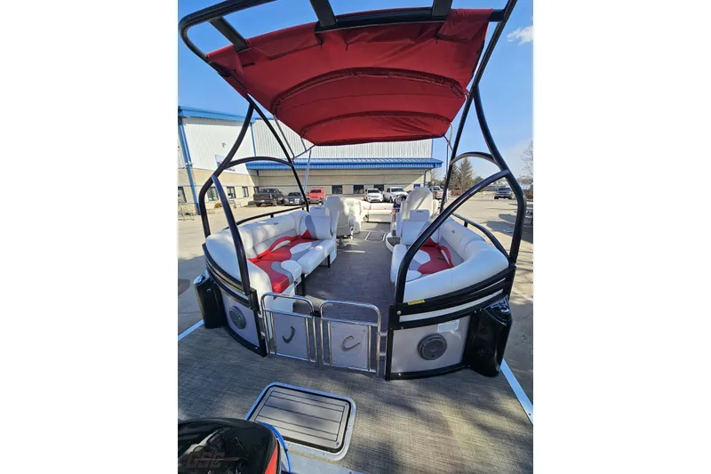 Slide: The Image of 2019 JC Tritoon Neptoon 25 Sport SL with red canopy and spacious seating. - 43