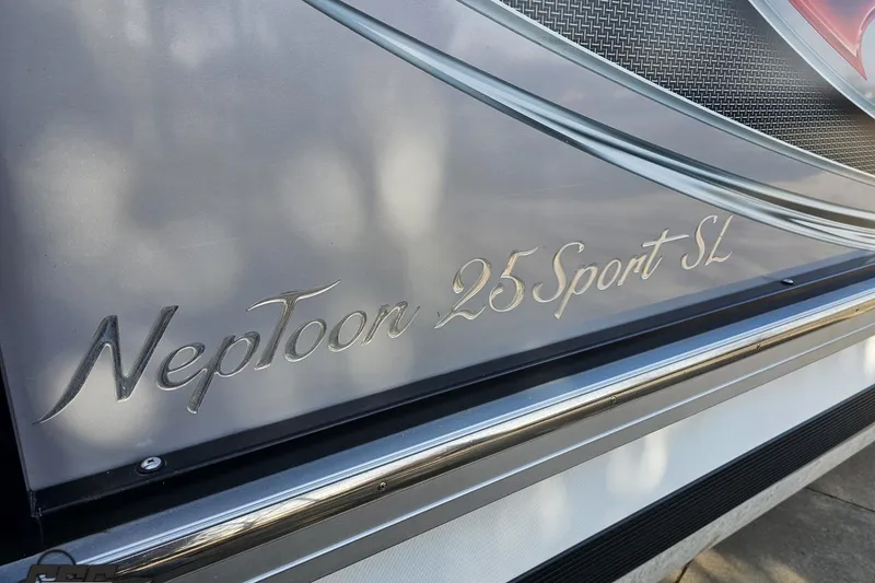 Slide: The Image of 2019 JC Tritoon Neptoon 25 Sport SL boat nameplate in elegant script. - 8