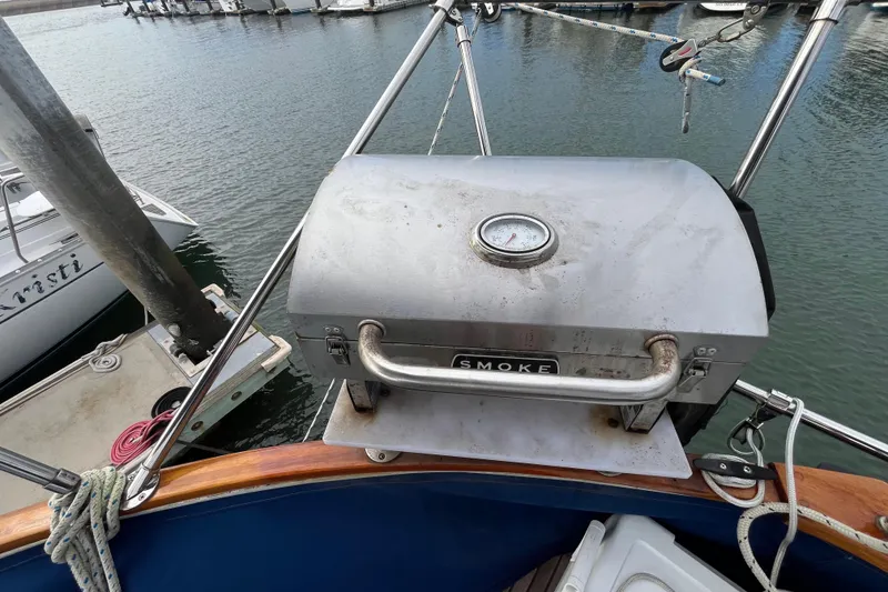Slide: The Image of Stainless steel grill on 1986 Nauticat 33' sailboat, docked at marina. - 21