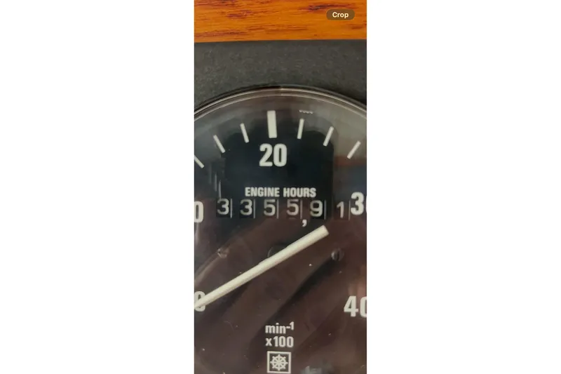 Slide: The Image of Engine hours gauge showing 3,359 hours on a 1986 Nauticat 33' boat. - 28