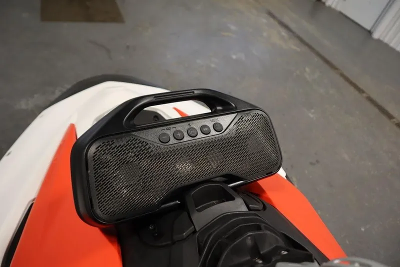 Slide: The Image of 2025 Sea-Doo Spark Trixx with mounted speaker system, showcasing sleek design. - 9