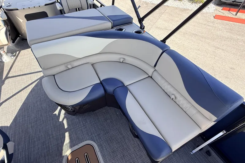 Slide: The Image of Luxurious seating on 2026 Avalon LSZ Rear Fish 24' pontoon boat, featuring elegant design. - 20