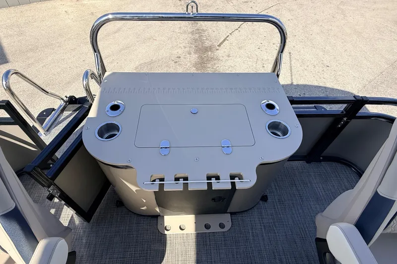 Slide: The Image of 2026 Avalon LSZ Rear Fish 24' boat with fishing station and cup holders. - 22