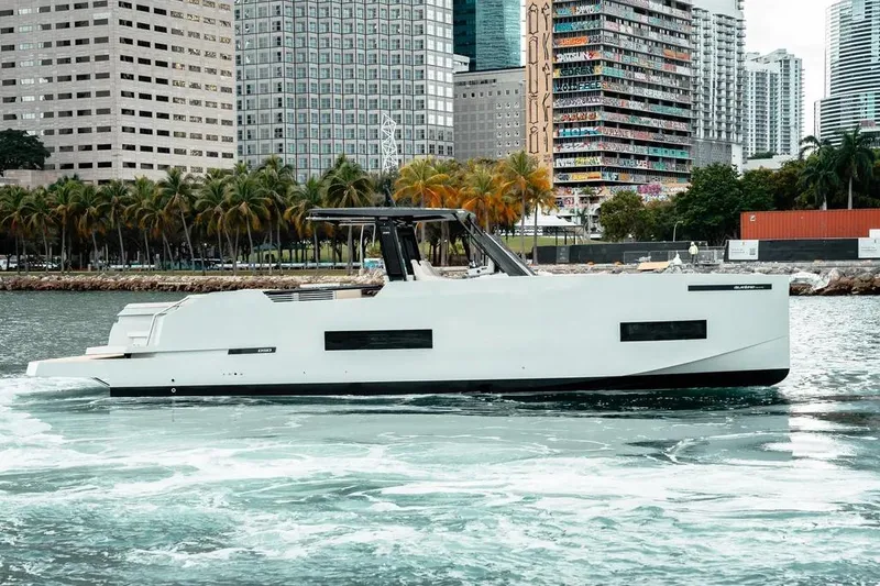 The Image of De Antonio Yachts D50 OPEN 2026 in urban waterfront setting. - 0