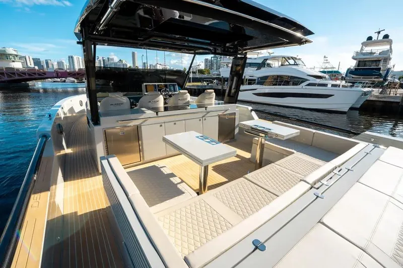 Slide: The Image of Luxurious De Antonio Yachts D50 OPEN 2026 in harbor. - 4
