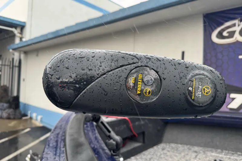 Slide: The Image of Close-up of a wet trolling motor on a 2025 Tracker Targa V-19 WT boat. - 5