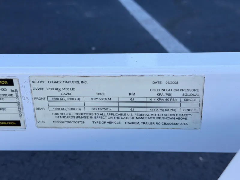 Slide: The Image of Legacy Trailers label from 2008 with technical specifications. - 28