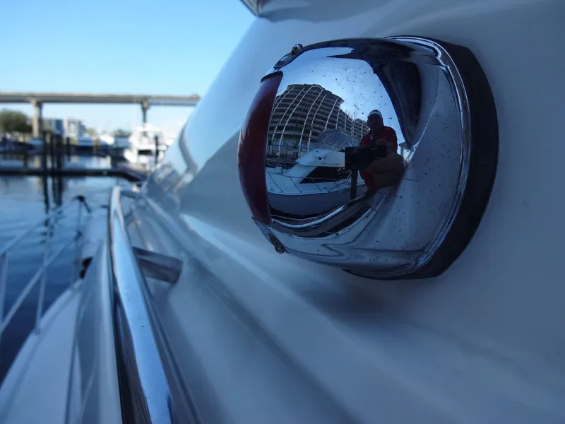 Slide: The Image of Close-up of a 2007 Meridian 459 Motoryacht in the harbor. - 29