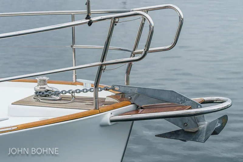 Slide: The Image of Bow of 2018 Beneteau Swift Trawler 44 with anchor and railing. - 17