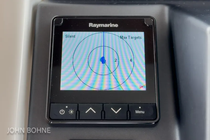 Slide: The Image of Raymarine radar display on 2018 Beneteau Swift Trawler 44, showing target tracking interface. - 76