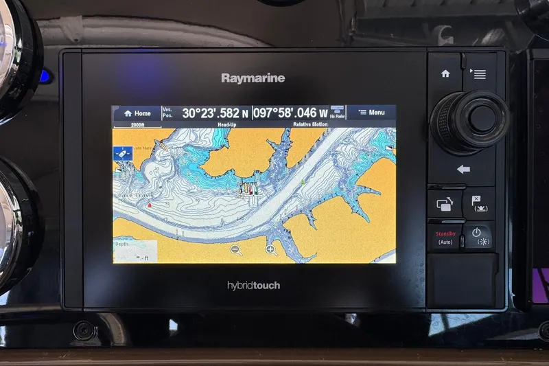 Slide: The Image of Raymarine navigation display on 2018 Formula 310 Bowrider, showing detailed marine chart. - 25