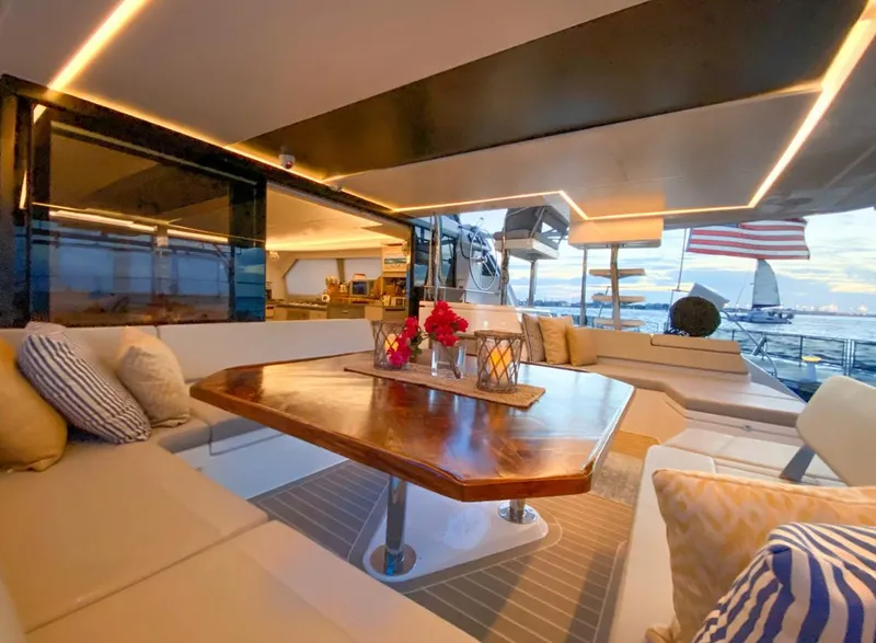 Slide: The Image of Luxurious interior of a 2020 Leopard 50 yacht with elegant lighting. - 2