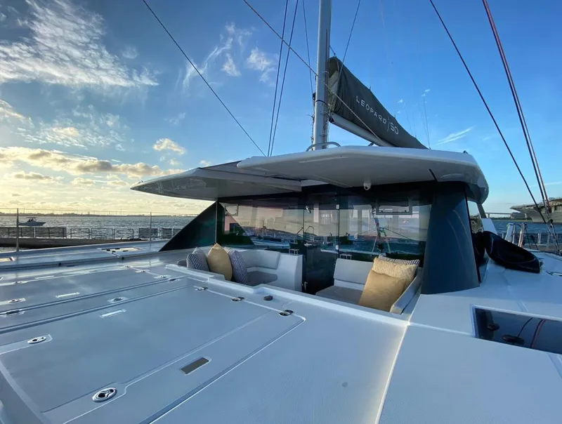 Slide: The Image of Leopard 50 catamaran 2020 at sunset on the sea. - 9