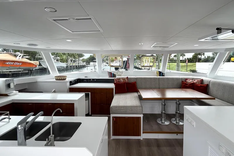 Slide: The Image of Modern interior of 2022 Balance 526 yacht with sleek kitchen and cozy seating area. - 15