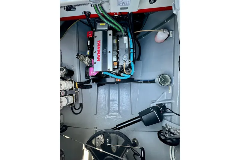 Slide: The Image of Engine compartment of a 2022 Balance 526 yacht featuring a Yanmar engine. - 41