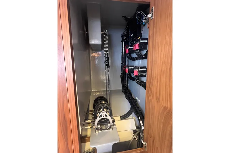 Slide: The Image of Electrical compartment of Balance 526 yacht, 2022 model, featuring wiring and components. - 46