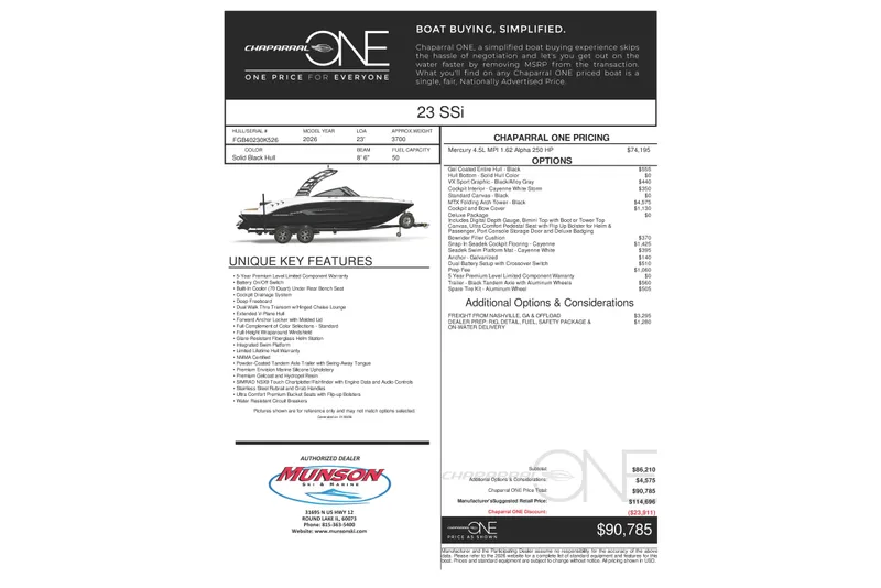 The Image of Chaparral 23 SSi 2026 brochure with pricing options and features. - 1