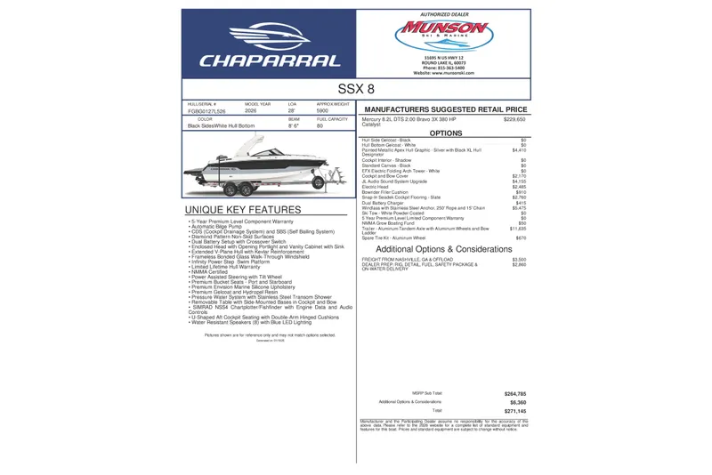 Slide: The Image of Chaparral SSX 8 boat brochure with unique features and options. - 38