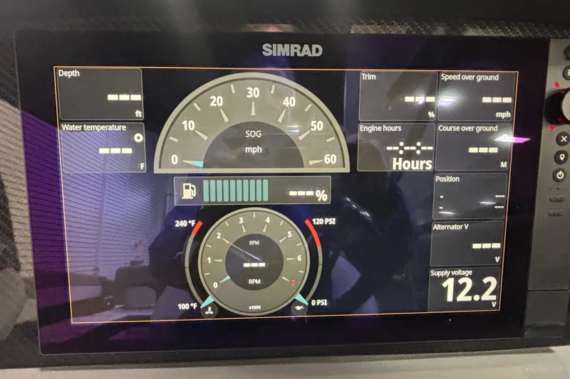 Slide: The Image of Dashboard display of 2026 Chaparral SSX 30 boat with speed, RPM, and voltage indicators. - 31