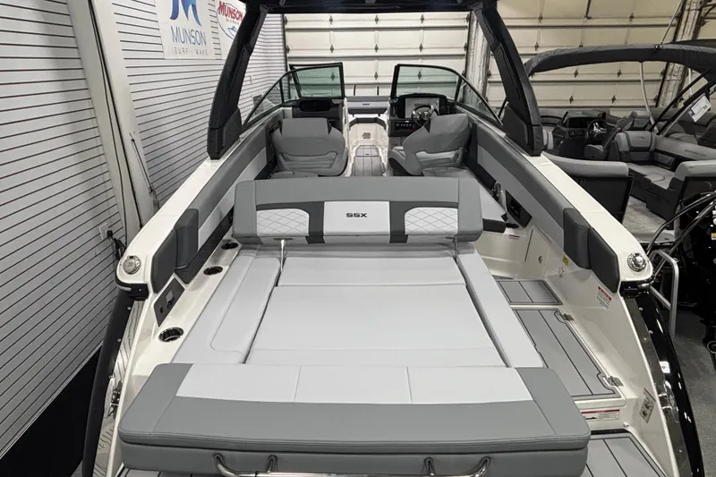 Slide: The Image of 2026 Chaparral SSX 30 boat interior with sleek seating and modern design. - 22