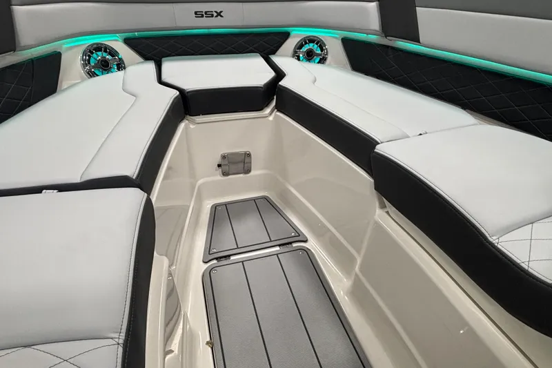 Slide: The Image of Luxurious interior of 2026 Chaparral SSX 30 boat with sleek seating and ambient lighting. - 34