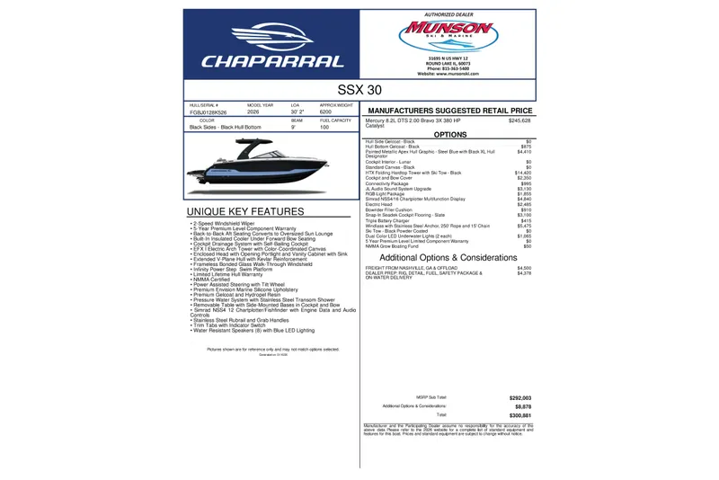 Slide: The Image of Chaparral SSX 30 boat 2026 with unique features and options. - 45