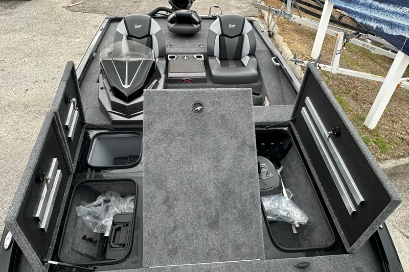 Slide: The Image of 2026 Ranger ALPHA 208 boat interior with storage compartments and seating. - 14
