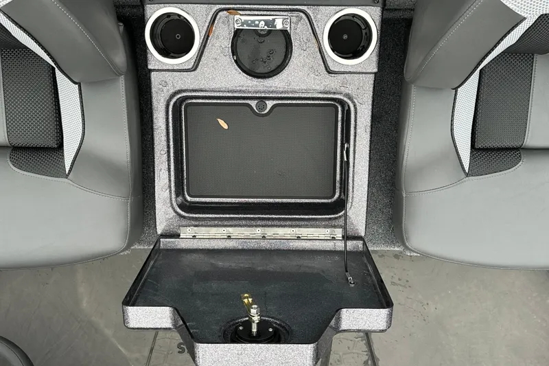 Slide: The Image of Interior of 2026 Ranger ALPHA 208 boat with seating and storage compartments. - 22