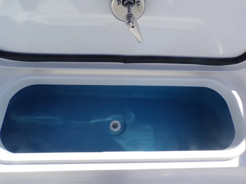 Slide: The Image of Tidewater 2110BMT 2026 boat hatch with blue interior. - 16