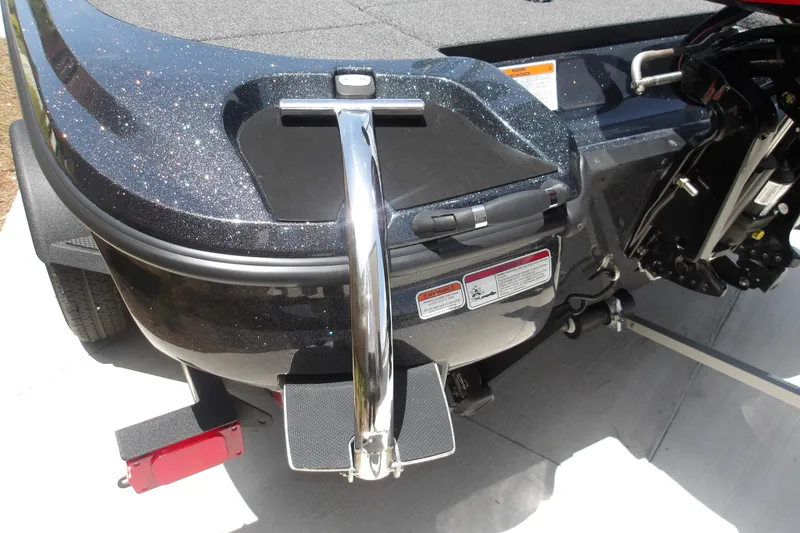 Slide: The Image of Rear view of a 2026 Nitro Z17 boat with metallic finish and motor mount. - 12