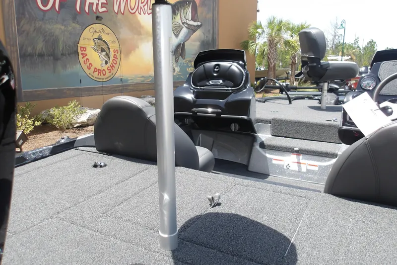 Slide: The Image of 2026 Nitro Z17 boat interior at Bass Pro Shops, showcasing seating and deck layout. - 10
