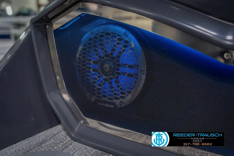 Slide: The Image of Speaker system in 2026 Bennington 27 RX boat with blue LED lighting. - 42
