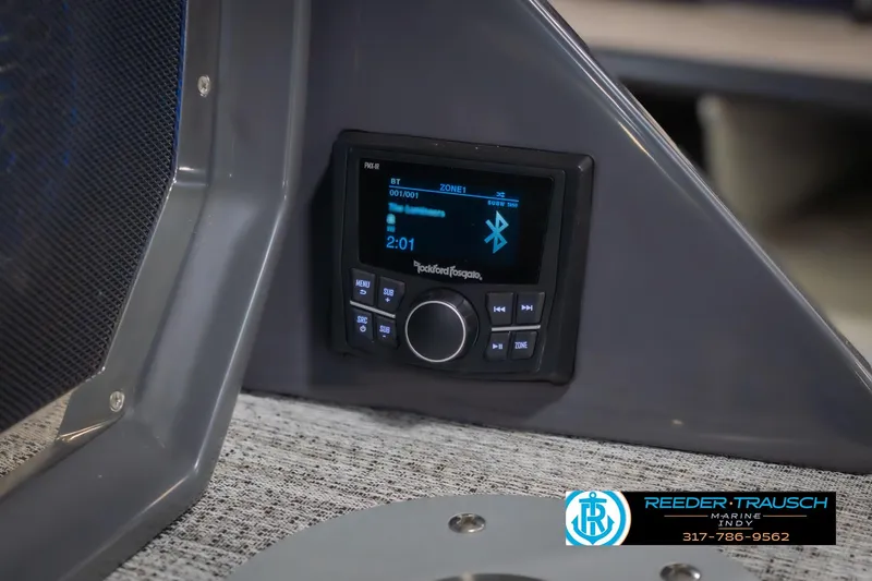 Slide: The Image of 2026 Bennington 27 RX boat audio system with Bluetooth connectivity, featuring Rockford Fosgate controls. - 45