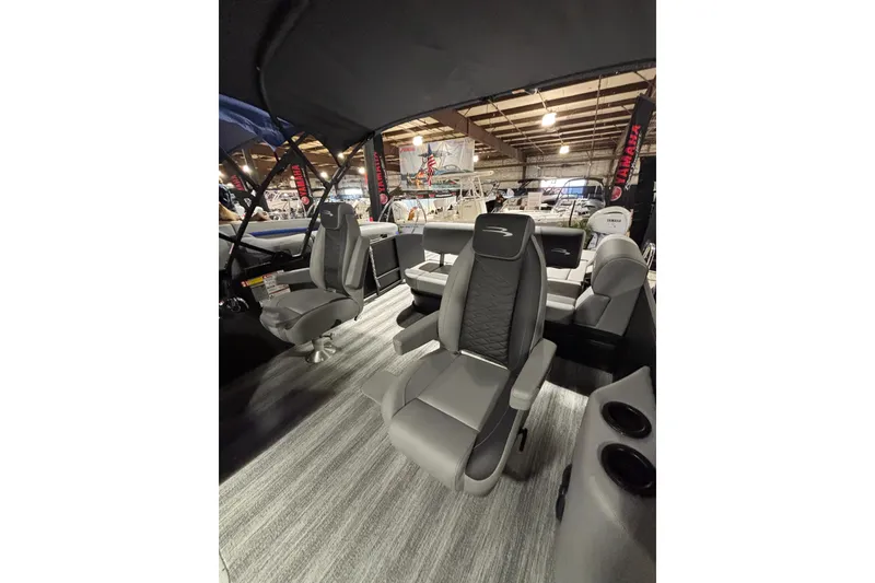 Slide: The Image of 2026 Bennington 23 SSB SF boat interior with modern seating and sleek design. - 3
