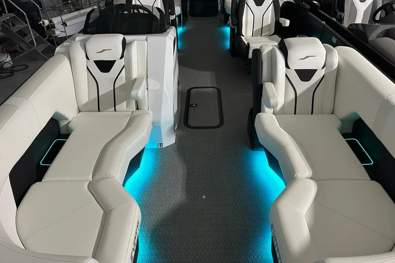Slide: The Image of Luxurious interior of 2026 Evotti 723 QL boat with ambient blue lighting. - 15